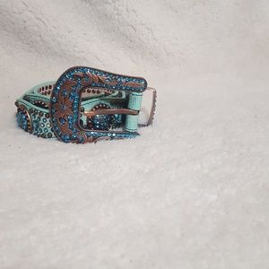 Nocona Western Rhinestone Leather Belt